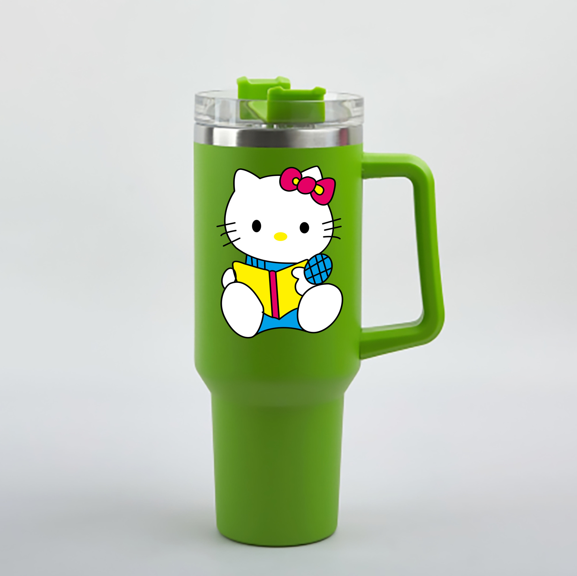 （画像用） Hello Kitty ハローキティ 1200mL車用タンブラー - クリスタルステッカー（プラスチックストロー付き）